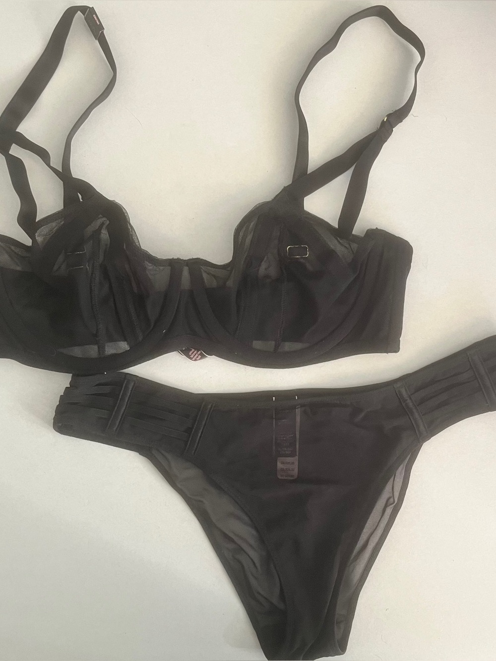 Victoria’s Secret Banded Sheer Black Underwire Bra 38C & Panty XL Set - Set of 2